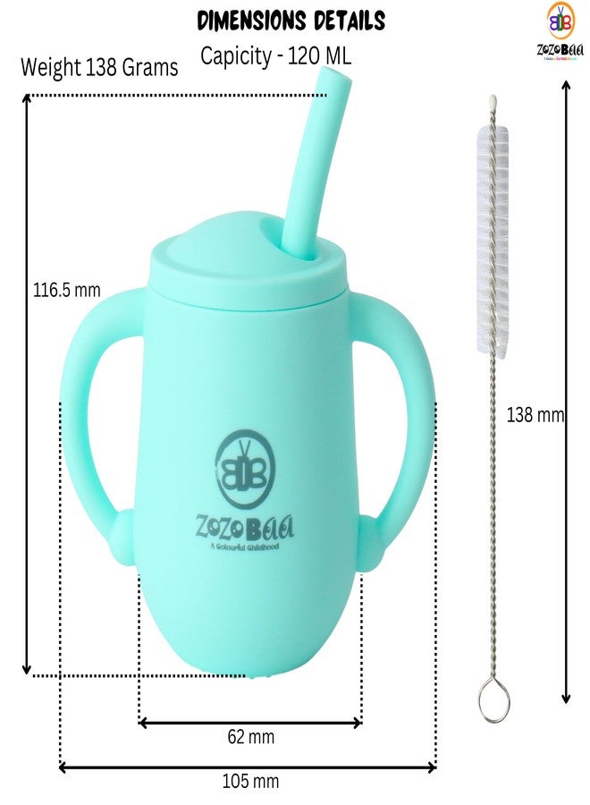 ZoZoBaa Silicone Baby Bowl & Toddlers Training Straw Cup | Strong Suction Base Bowl | Easy Grip Handles, 3 in 1-Open, Feeding & Sippy Cup for Kids | BLW & First Stage Feeding Set | Pack of 2, Green - Image 2