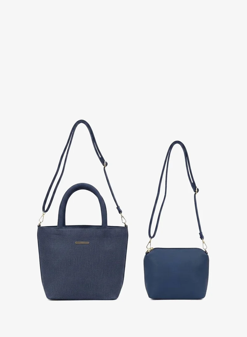 Viny Navy Blue Viny Women's 3-Piece Tote Bag Set – Faux Leather Handbag with Detachable Crossbody Strap – Work, Travel & Everyday Use – Navy Blue, Tan, Black, Grey, Apricot for Women | Best Price UAE