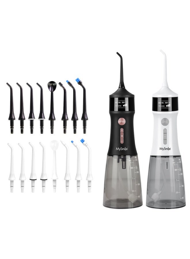 MySmile LP221 UVC Sterilizable Cordless Water Flossers for Teeth 335ML Portable OLED Display Dental Flosser with 4 Modes 8 Jet Tips and a Storage Pouch for Home and Travel (Black + White) - Image 1