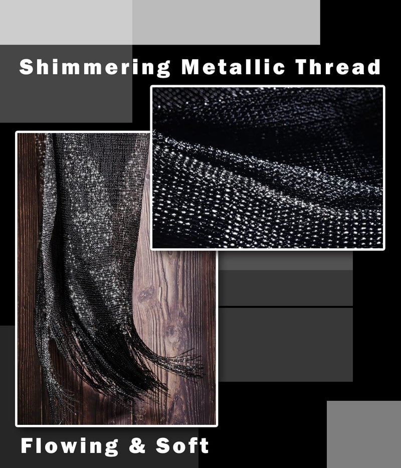 KUNINDOME Sparkling Metallic Shawls and Wraps with Buckle for Evening Dresses Party Wedding Bride Bridesmaid, black with black metalic thread - Image 5