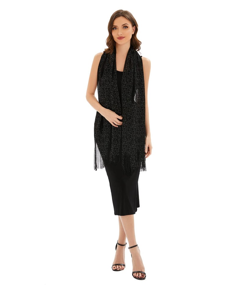 KUNINDOME Sparkling Metallic Shawls and Wraps with Buckle for Evening Dresses Party Wedding Bride Bridesmaid, black with black metalic thread - Image 3
