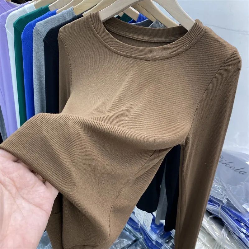 [Multi-color optional] high-grade solid color mask T-shirt long sleeve new slim slimming design feeling base shirt top - Image 1