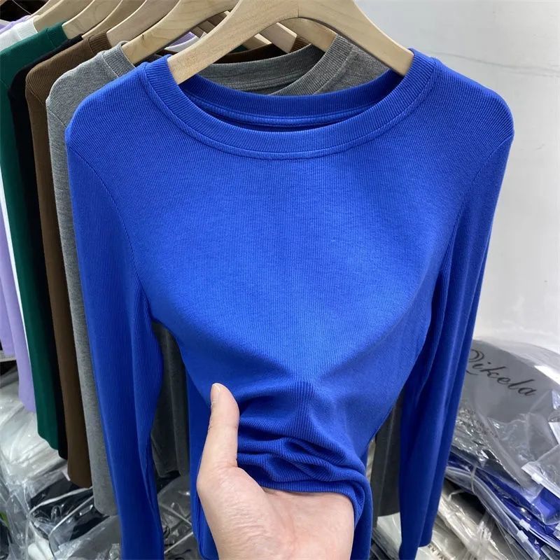 [Multi-color optional] high-grade solid color mask T-shirt long sleeve new slim slimming design feeling base shirt top - Image 4