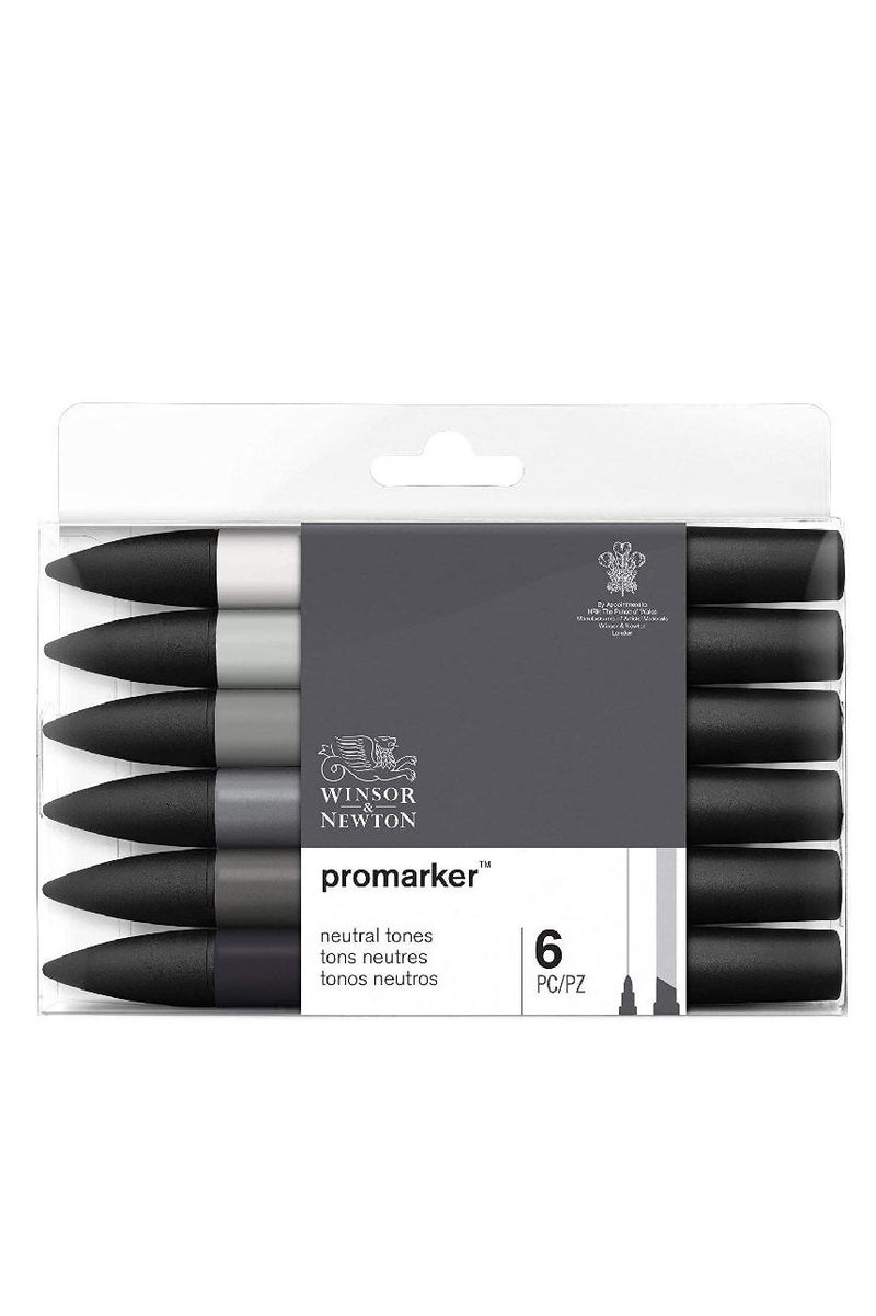 WINSOR & NEWTON Pro Marker Neutral Tones (6 Colors) Graphic Art Marker 