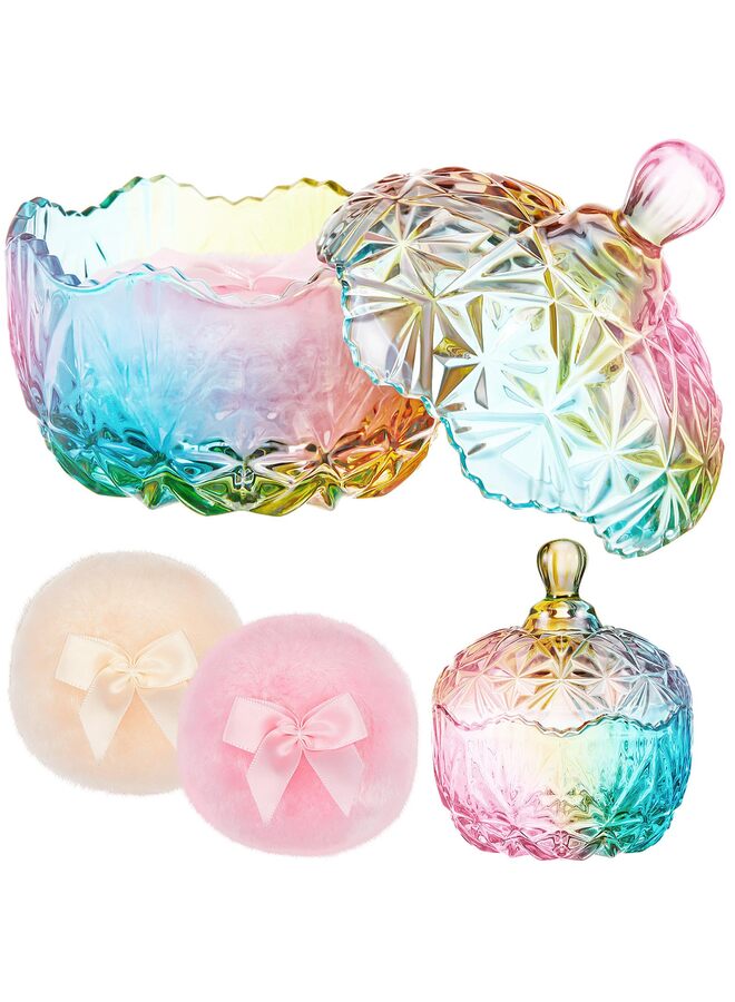 3 Pcs Large Body Powder Puff and Container Powder Container with Puff Crystal Case Soft Washable Reusable Velour Face Body Glitter Wet Dry Makeup(Chic,Colorful) - Image 1