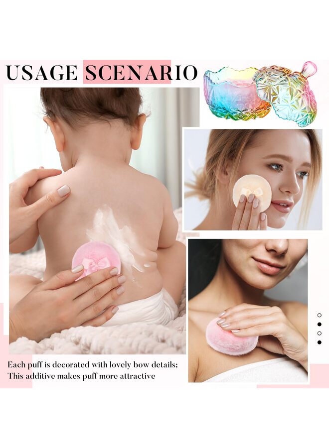 3 Pcs Large Body Powder Puff and Container Powder Container with Puff Crystal Case Soft Washable Reusable Velour Face Body Glitter Wet Dry Makeup(Chic,Colorful) - Image 5