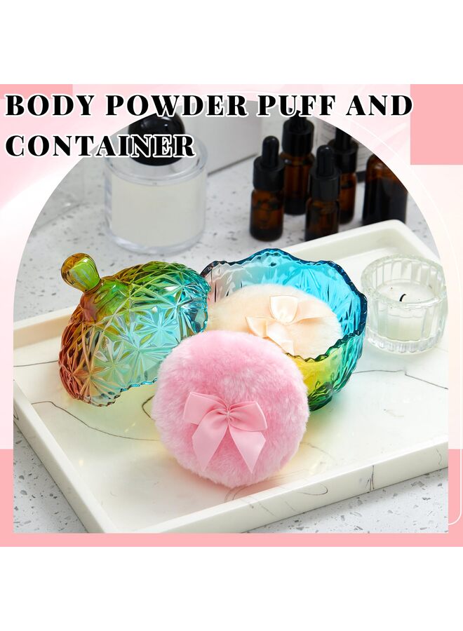 3 Pcs Large Body Powder Puff and Container Powder Container with Puff Crystal Case Soft Washable Reusable Velour Face Body Glitter Wet Dry Makeup(Chic,Colorful) - Image 3