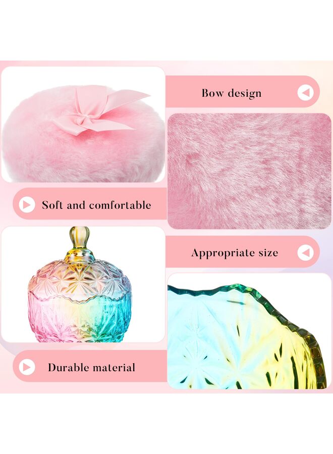 3 Pcs Large Body Powder Puff and Container Powder Container with Puff Crystal Case Soft Washable Reusable Velour Face Body Glitter Wet Dry Makeup(Chic,Colorful) - Image 2