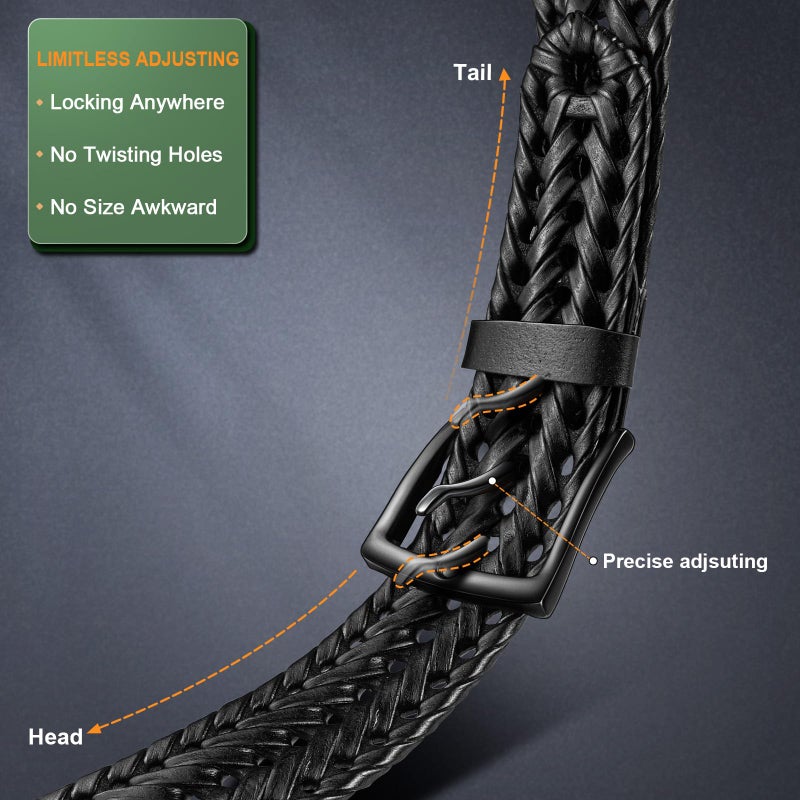 KEMISANT Men Belt, Braided Belt Comfortable For Men Casual Jean Golf 1 3/8"(Black,30"-34" Waist Adjustable) - Image 3