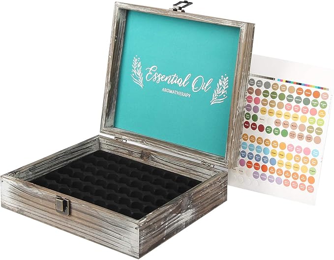 J JACKCUBE DESIGN Essential Oil Storage Box Organizer with 70 Slots Rustic Wooden Oil Holder Display Case for 5 10 15 ml Essential Oil Bottles 10 ml Rollers MK588A