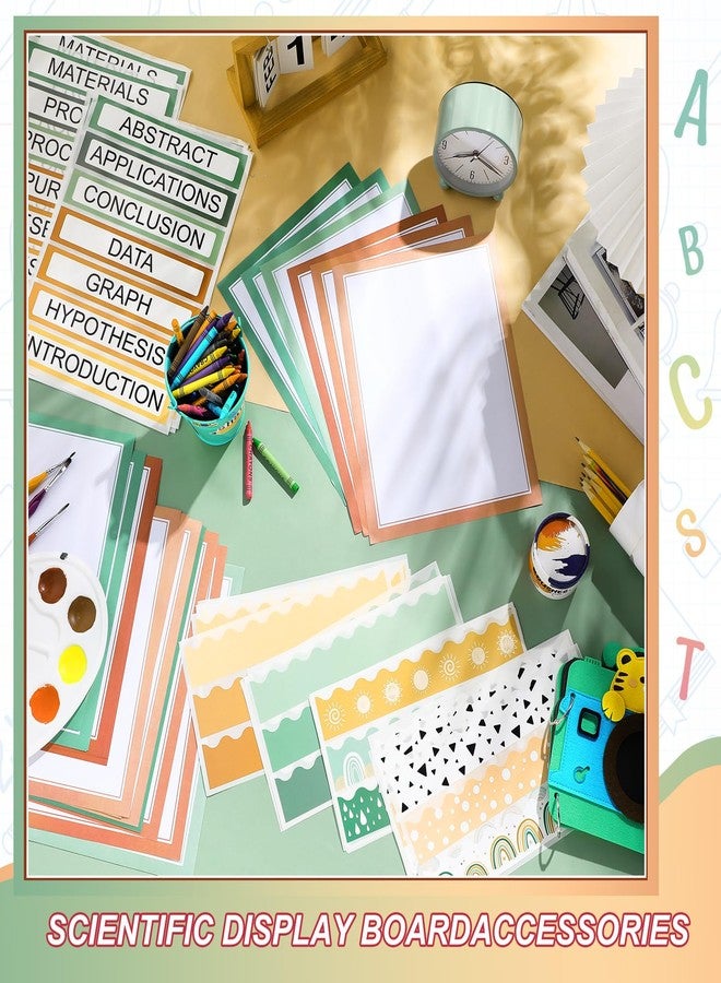 Fuyoooo 90 Pcs Science Fair Board Supplies 60 Trim Scalloped Bulletin Board Borders 24 Presentation Board Subtitles 6 Science Fair Titles for Classroom Display Boards(Geen Boho) - Image 4