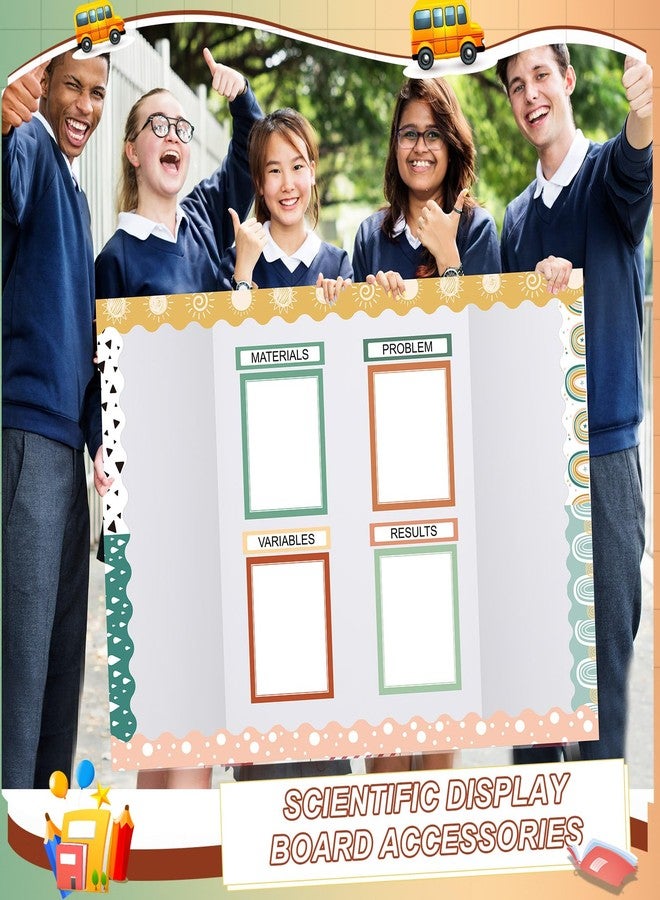 Fuyoooo 90 Pcs Science Fair Board Supplies 60 Trim Scalloped Bulletin Board Borders 24 Presentation Board Subtitles 6 Science Fair Titles for Classroom Display Boards(Geen Boho) - Image 5