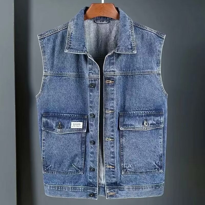 Denim Vest Men'S And Women'S Instagram Fashion Brand Sleeveless Waistcoat 2024 Coat Hong Kong-Style Work Vest Vest - Image 2