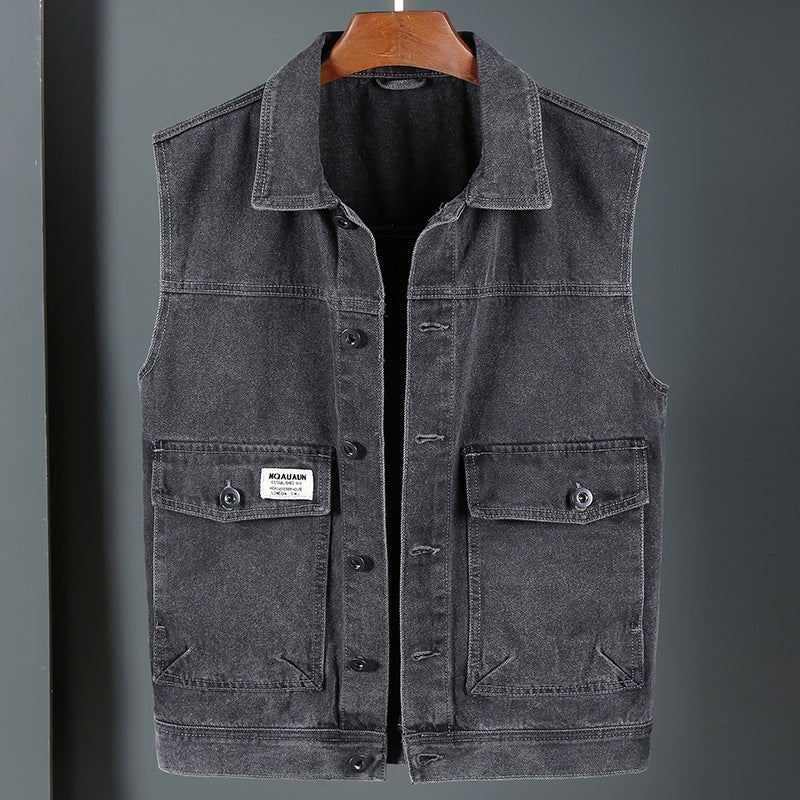 Denim Vest Men'S And Women'S Instagram Fashion Brand Sleeveless Waistcoat 2024 Coat Hong Kong-Style Work Vest Vest - Image 3
