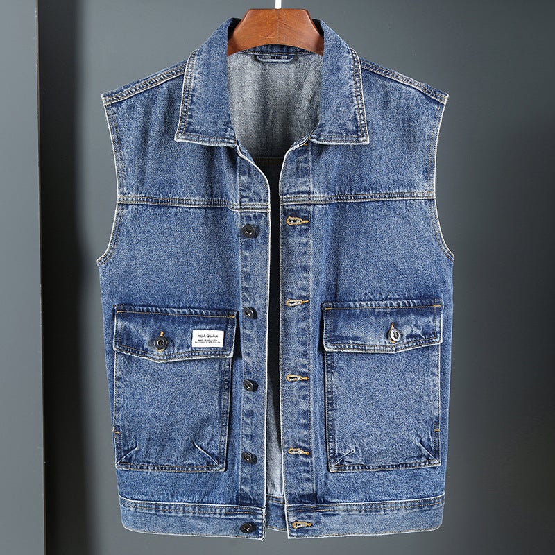 Denim Vest Men'S And Women'S Instagram Fashion Brand Sleeveless Waistcoat 2024 Coat Hong Kong-Style Work Vest Vest - Image 1