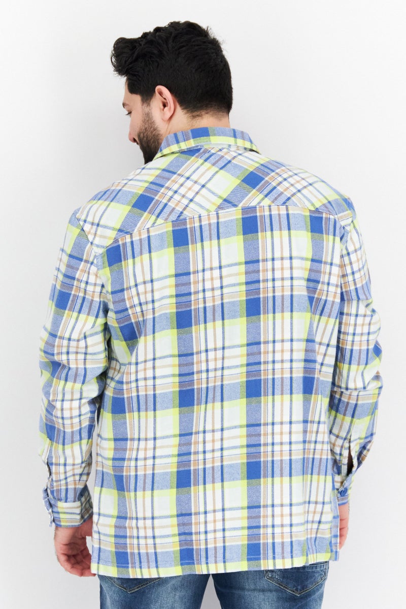 ESPRIT Men Regular Fit Long Sleeve Checkered Casual Shirt, Blue Combo - Image 3
