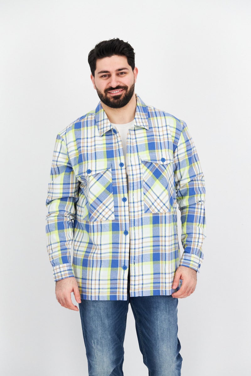 ESPRIT Men Regular Fit Long Sleeve Checkered Casual Shirt, Blue Combo - Image 1
