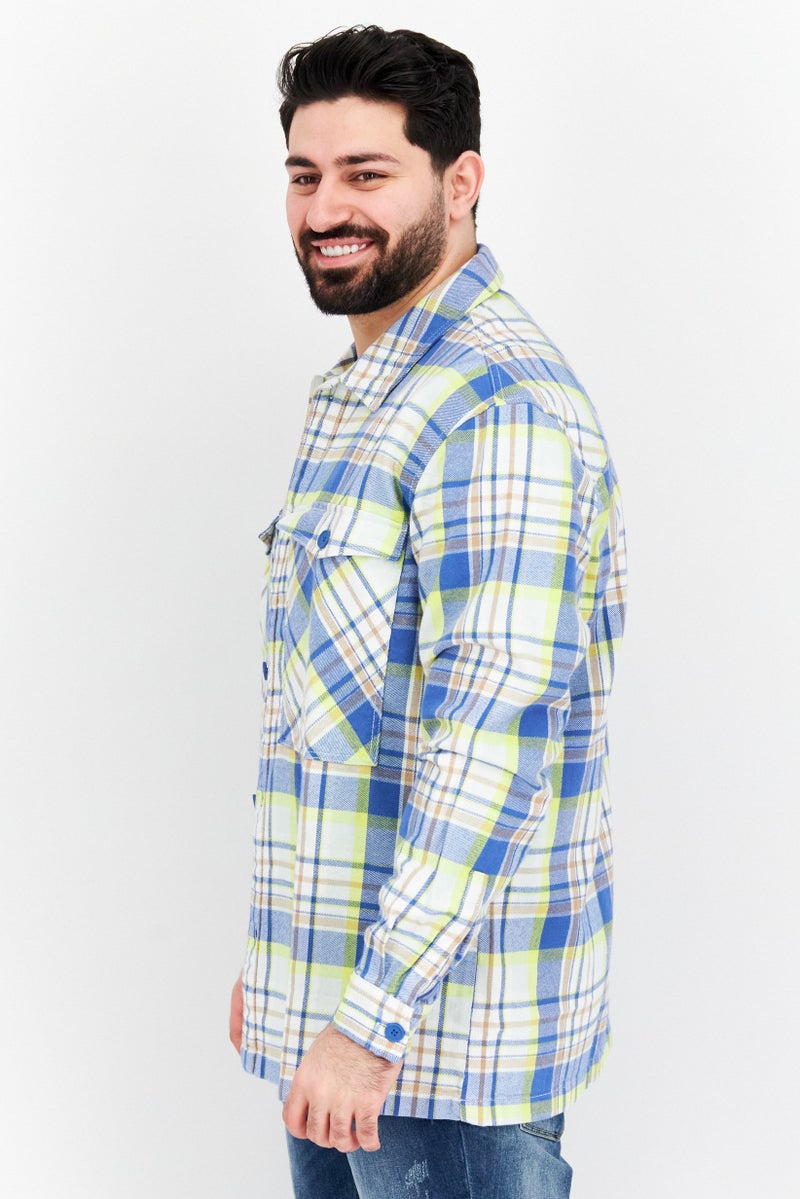 ESPRIT Men Regular Fit Long Sleeve Checkered Casual Shirt, Blue Combo - Image 4