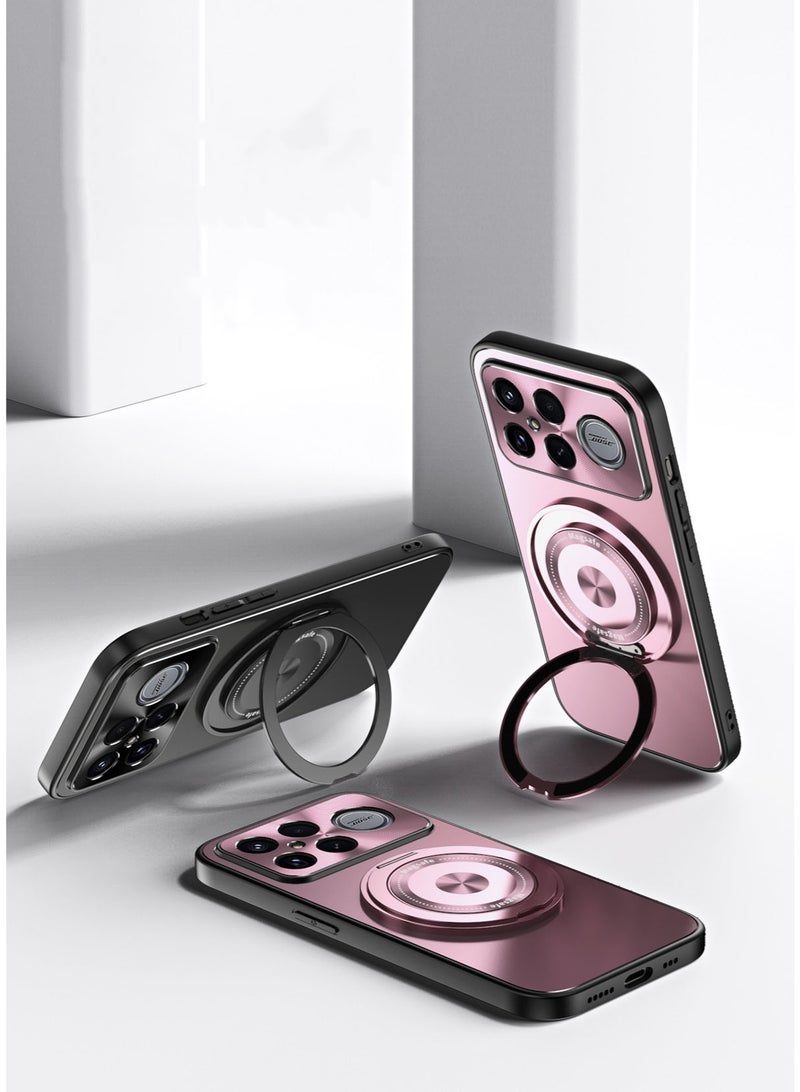general Magnetic Case for Redmi K90 Pro max, Ring Shockproof Lens Protection Case with Hidden Stand Electroplated PC Slim Shell - Image 2