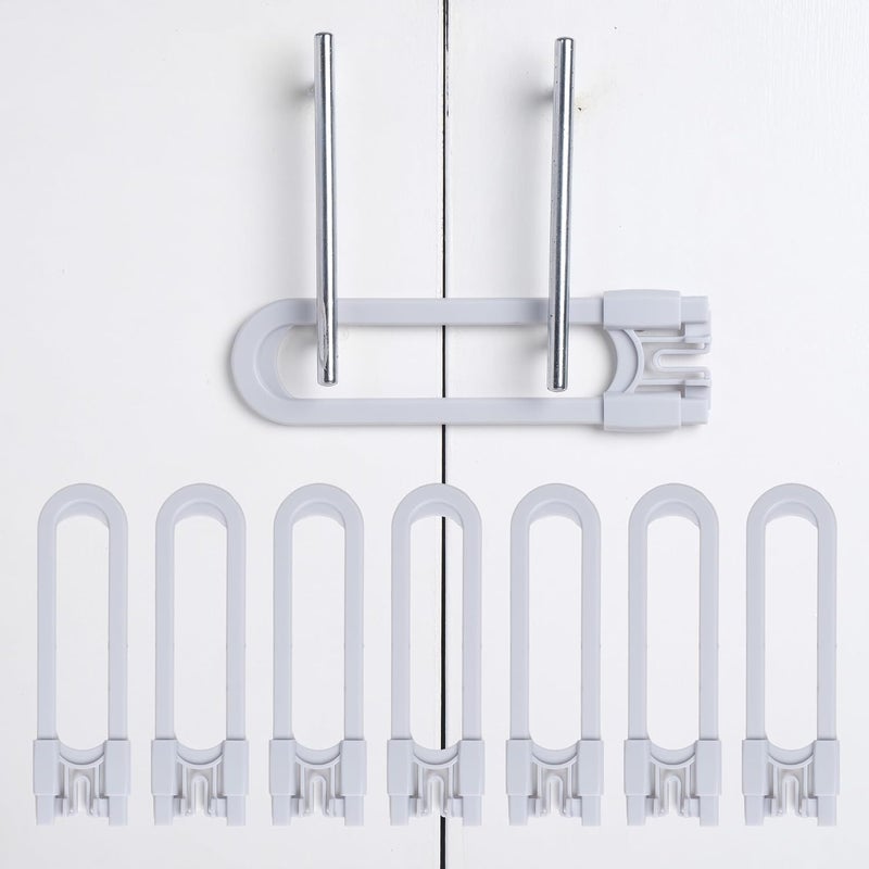 Sliding Cabinet Locks Baby Proofing – Adjustable Child Safety Latches for Knobs & Handles – 8 Pack – No Adhesive Drilling or Tools - Gray - Image 1