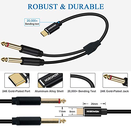 HOSONGIN USB C to 1/4" Audio Cable, Type-C to Dual 6.35mm TS Splitter for iPhone, MacBook, Galaxy, Mixer, Amp, Speaker, 6 Feet - Image 5