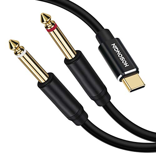 HOSONGIN USB C to 1/4" Audio Cable, Type-C to Dual 6.35mm TS Splitter for iPhone, MacBook, Galaxy, Mixer, Amp, Speaker, 6 Feet - Image 1
