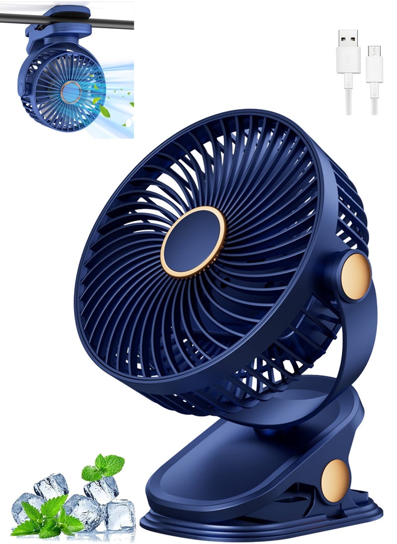 HEROCKX Fan LED light180° Rotate Table Fan USB charging wall-mounted high-wind desktop Portable small fan 6-inch (blue)  - Image 1
