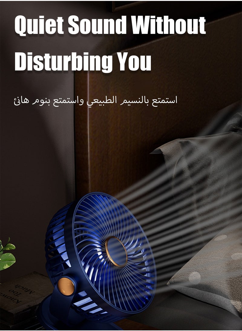 HEROCKX Fan LED light180° Rotate Table Fan USB charging wall-mounted high-wind desktop Portable small fan 6-inch (blue)  - Image 2