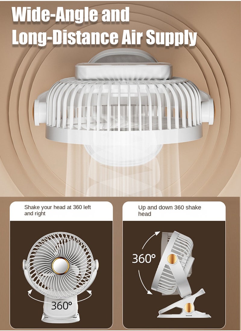 HEROCKX Fan LED light180° Rotate Table Fan USB charging wall-mounted high-wind desktop Portable small fan 6-inch (blue)  - Image 4