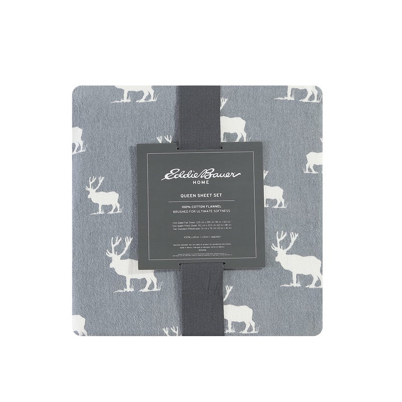 Eddie Bauer - Flannel Sheets Queen Size, Anti-Pilling & Wrinkle Resistant Cotton, Touchably Soft for All-Season Comfort - Bed Sheets with Matching Pillowcases & Fitted Sheet (Elk Grove Grey) - Image 5