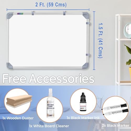 Eduway® 2x1.5 Ft. Whiteboard Combo Kit | 2 Marker, 1 Duster, 1 Marker Ink, 1 Cleaner Spray | Double-Sided WhiteBoard & Chalkboard | Ideal Use for Office & Home, with Sliding Hanging Clips (41x59 Cms) - Image 2