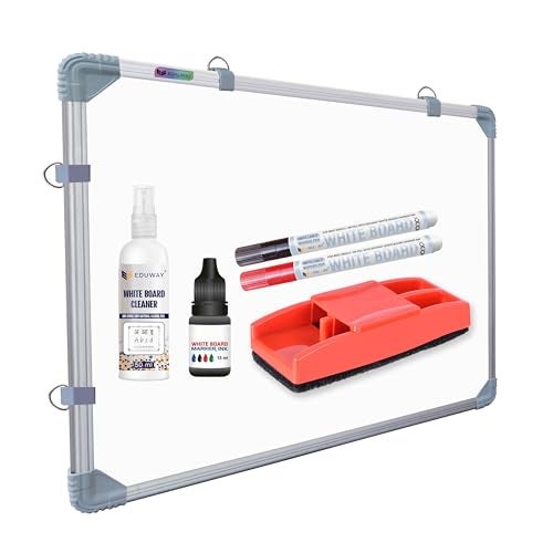 Eduway® 2x1.5 Ft. Whiteboard Combo Kit | 2 Marker, 1 Duster, 1 Marker Ink, 1 Cleaner Spray | Double-Sided WhiteBoard & Chalkboard | Ideal Use for Office & Home, with Sliding Hanging Clips (41x59 Cms) - Image 1