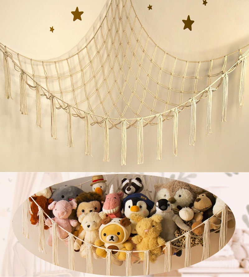 mirolam Stuffed Animal Storage Hammock Net Toy Hammock Net for Stuffed Animals Corner Hanging Stuff Animal Organizer Holder Large Size Baby Nursery Room Decor