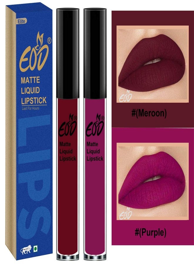 EOD® Soft Matte Kiss Proof Vegan Made in India Liquid Lipstick Long Wearing Set of 2 Lip Gloss(Maroon, Purple) - Image 1