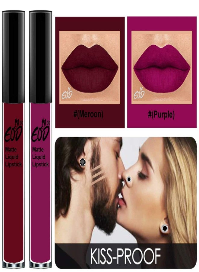 EOD® Soft Matte Kiss Proof Vegan Made in India Liquid Lipstick Long Wearing Set of 2 Lip Gloss(Maroon, Purple) - Image 3
