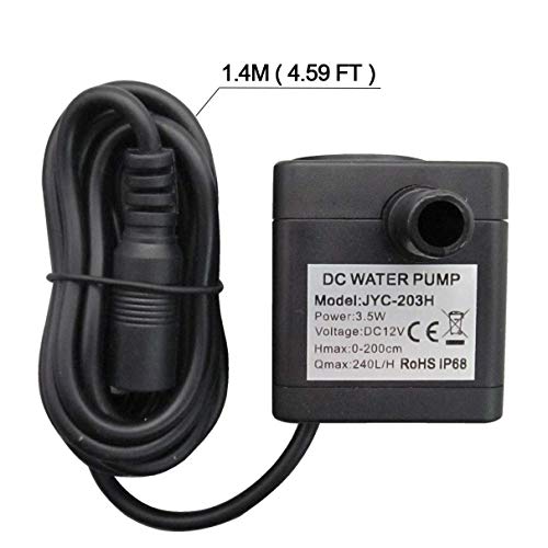 SENSTREE 52 GPH (200L/H, 3.5W) Submersible Water Pump, DC 12V Ultra Quiet Fountain Pump, 4.9ft High Lift Mini Brushless Pump with 1.4m (4.59ft) Power Cord for Fish Tank, Pond, Aquarium Auto Top Off - Image 3