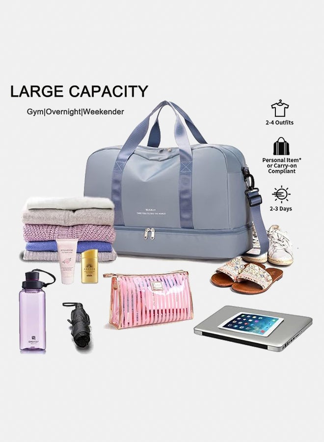 Travel Duffel Bag Large Weekender Overnight Bag for Women Carry on Sports Gym Tote Bag with Shoe Compartment and Wet Pocket Lightweight Hospital Bags for Labor and Delivery, Blue  - Image 3