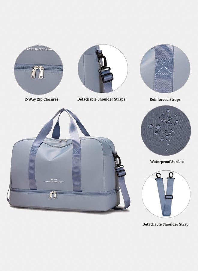 Travel Duffel Bag Large Weekender Overnight Bag for Women Carry on Sports Gym Tote Bag with Shoe Compartment and Wet Pocket Lightweight Hospital Bags for Labor and Delivery, Blue  - Image 2