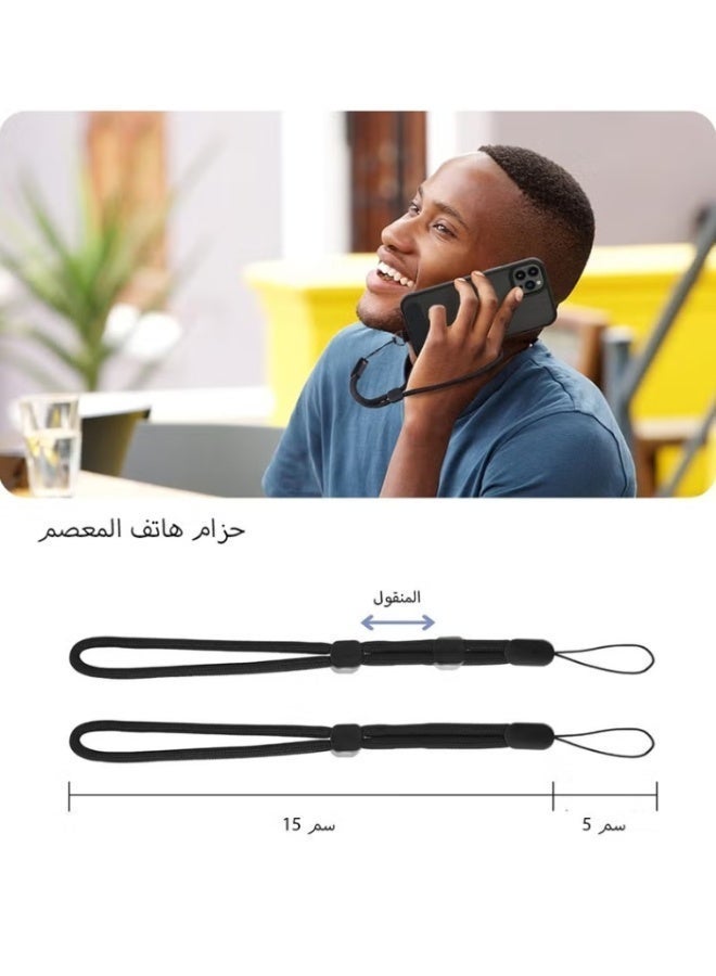 طقم حزام هاتف عالمي فاخر من قطعتين | شريط رقبة ومعصم متقاطع قابل للتعديل مع رقعة معدنية متينة | حبل مضاد للسرقة والضياع، لا يعيق الشحن - أسود - Image 3