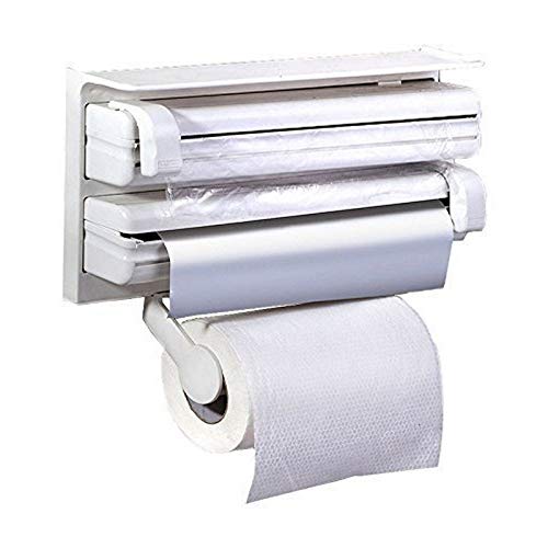 DARKZONE Plastic Triple Tissue Paper Dispenser 4 in 1 Foil Cling Film Tissue Paper Roll Holder for Kitchen Triple Paper Roll Dispenser and Holder for Tissue Paper Roll Kitchen Tissue Holder Stand - Image 1