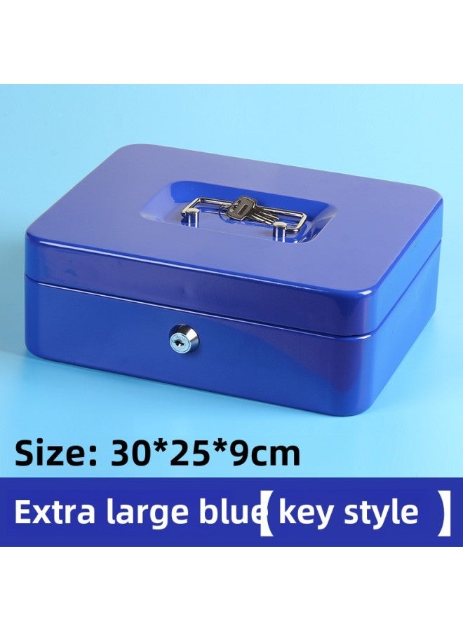 Thickened Metal Cash Box Portable Cash Box With Lock Cash Register Box Password Cash Register Box Large Small Size Finishing Box A Generation Of Hair-Color:300 Key Blue