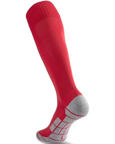 CWVLC Mens Soccer Softball Socks 1 Pairs Football Sport Baseball Team Athletic Socks Knee High Long Tube Cotton Arch Ankle Compression Socks Red Large - Image 1