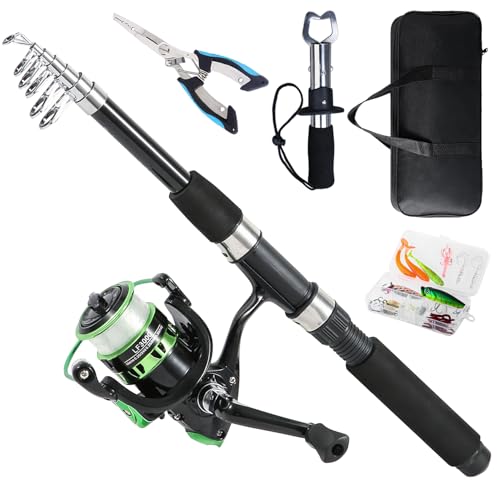 Tripquips Fishing Rod 69ft Telescopic Fishing Rod and Reel Combo with Fishing Pliers and Lip Gripper Fishing Equipment 521 PreLoaded Spinning Reel Combo Set Fishing PoleLF30 Green - Image 1