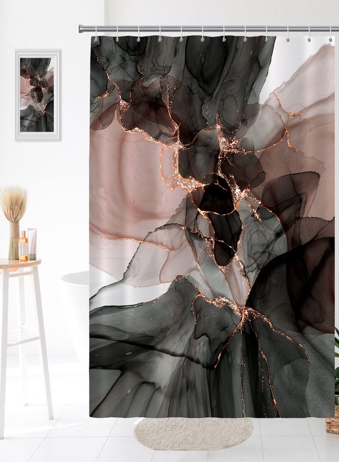 Seorsok Pink Gold Marble Shower Curtain,Marble Luxury Gradient Gold Black Shower Curtain for Bathroom Decor Art Watercolor Paint Texture, Waterproof Washable Fabric Bath Curtain 72x72 Inches - Image 1