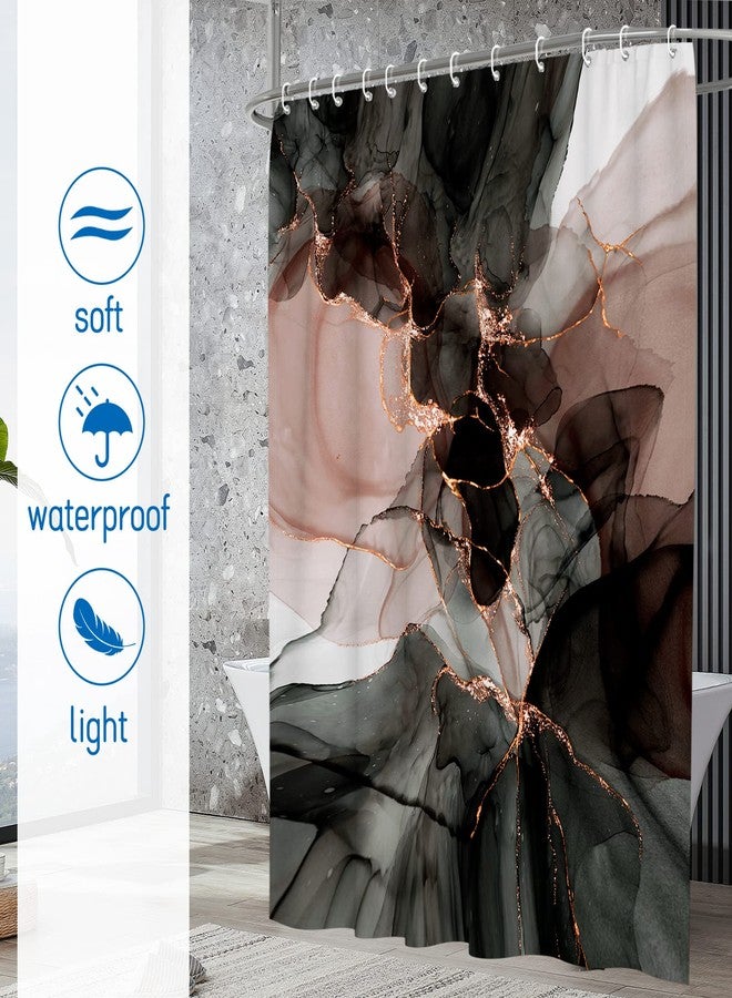 Seorsok Pink Gold Marble Shower Curtain,Marble Luxury Gradient Gold Black Shower Curtain for Bathroom Decor Art Watercolor Paint Texture, Waterproof Washable Fabric Bath Curtain 72x72 Inches - Image 2