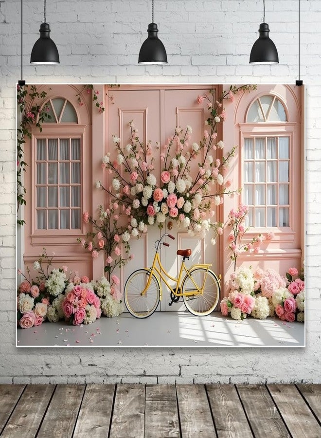 Leowefowa 10x8ft Spring Pink Flowers Backdrop Pink Floral Window Wedding Ceremony Anniversary Background Romantic Flower Shop Arch Bicycle Wedding Girl Party Banner Decor Photo Supplies Prop - Image 4