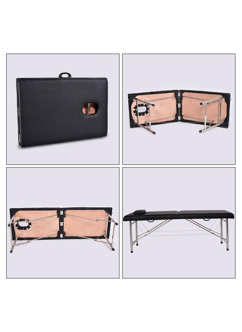 brunson Portable Massage Bed Foldable Massage Tables with Pillow SPA Bed with Stainless Steel Frame 2 Fold Black for SPA Salon Tattoo Massage Therapeutic Treatment Massage Table Adjustable Table 180cm Long 70cm Wide 2 Fold PU Portable Salon Massage Bed  - Image 4