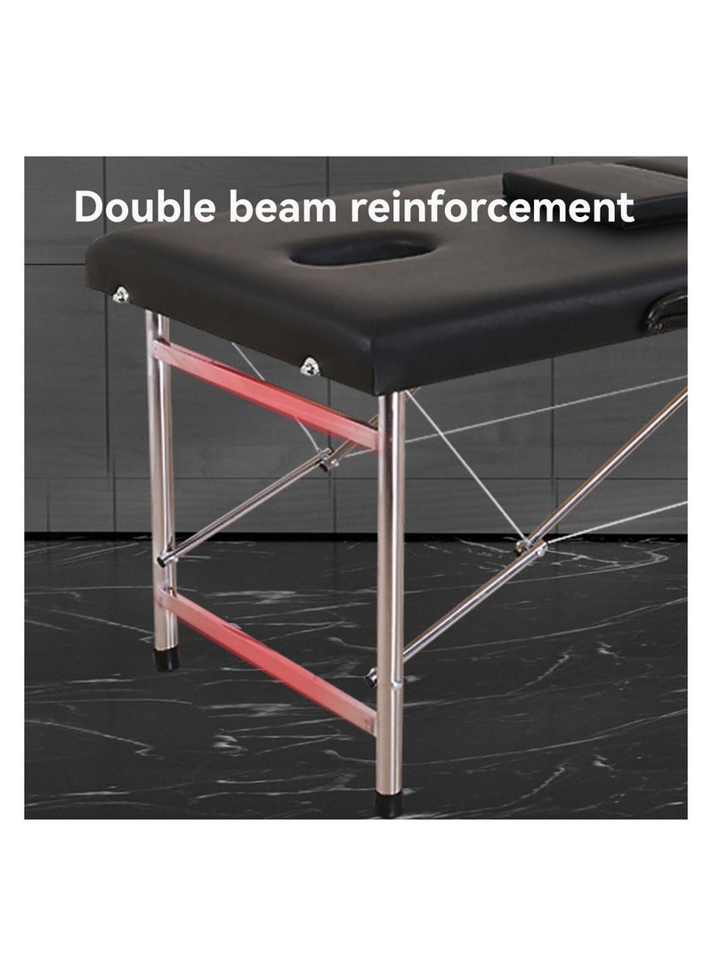 brunson Portable Massage Bed Foldable Massage Tables with Pillow SPA Bed with Stainless Steel Frame 2 Fold Black for SPA Salon Tattoo Massage Therapeutic Treatment Massage Table Adjustable Table 180cm Long 70cm Wide 2 Fold PU Portable Salon Massage Bed  - Image 5