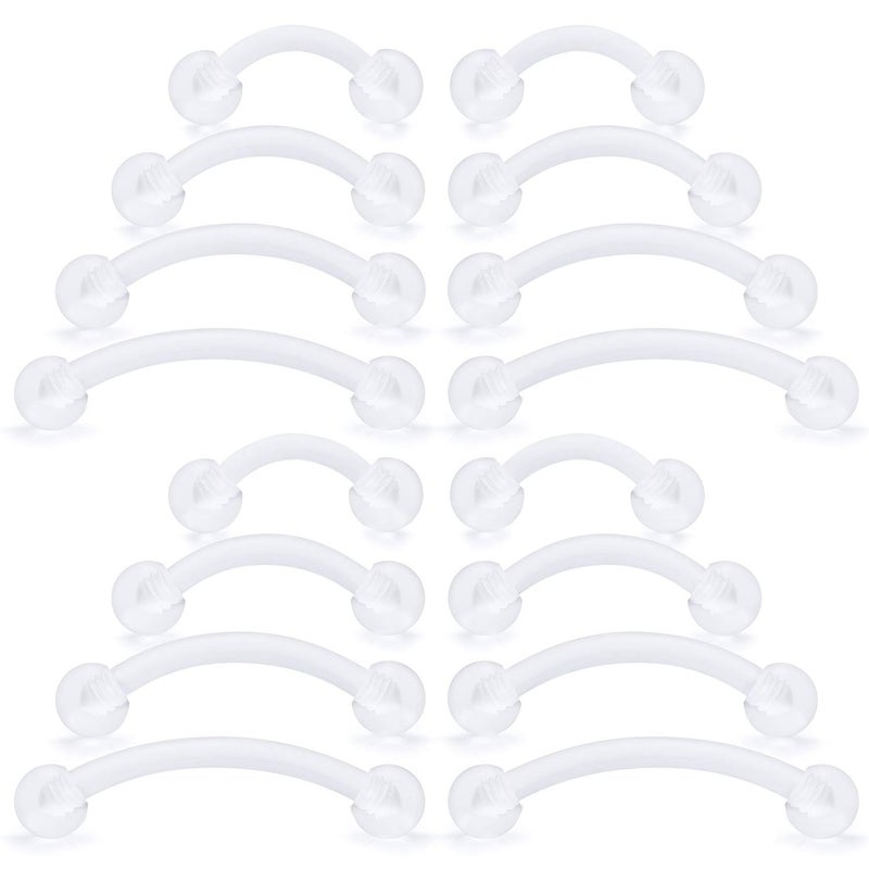 Hoeudjo Clear Flexible Curved Eyebrow Ring Piercing Retainer Cartilage Tragus Barbell Bioplast Retainers for Work 16 Pieces 16G - Image 1