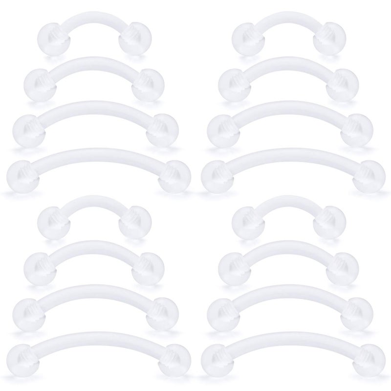 Hoeudjo Clear Flexible Curved Eyebrow Ring Piercing Retainer Cartilage Tragus Barbell Bioplast Retainers for Work 16 Pieces 16G - Image 2